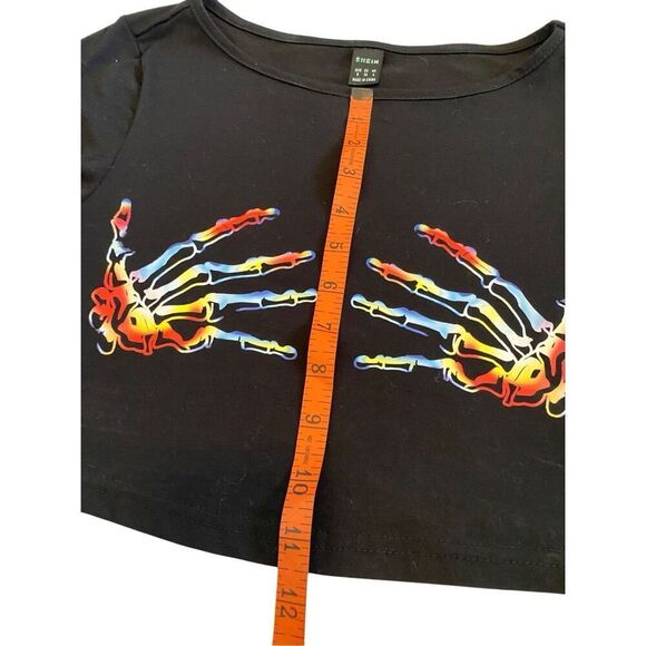 Skeleton Cropped Long Sleeve Shirt Grunge Punk Goth Gothic Emo Skull Rainbow Alt - Picture 9 of 11